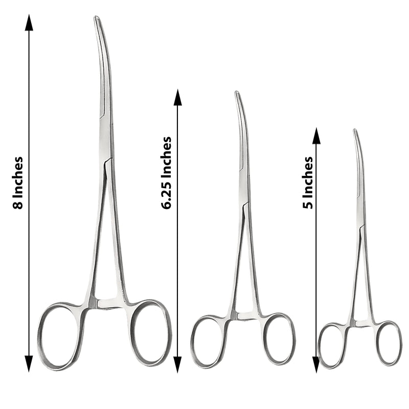 Ultimate Hemostat Set, 6 Piece Ideal for Hobby Tools, Electronics, Fishing and Taxidermy - 8", 6.25" and 5", Stainless Steel, Curved & Straight 8", 6.25" & 5" - Curved & Straight