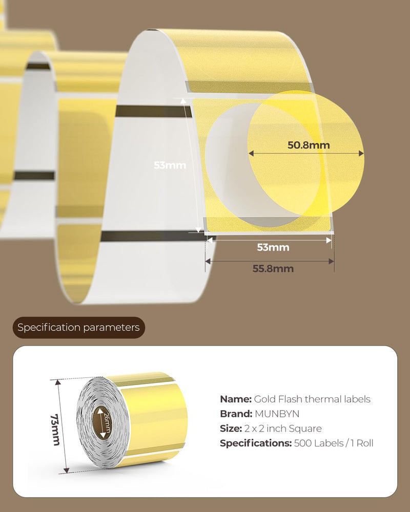 3 Inch White Circle Thermal Sticker Labels+Gold Transparent Thermal Stickers