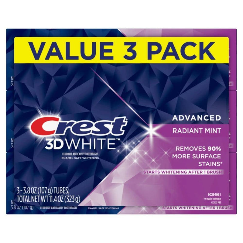 Crest 3D White Toothpaste Radiant Mint, 3.8 Oz (Pack of 3) 3.8 Ounce (Pack of 3)