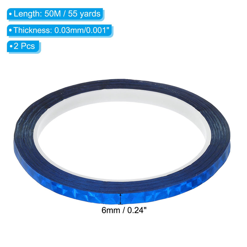 PATIKIL Prism Tape 0.24 Inch x 55 Yards, 2 Pack Holographic Metalized Reflective Self Adhesive for DIY Art Craft Wrapping Wall Decoration, Blue 6mm
