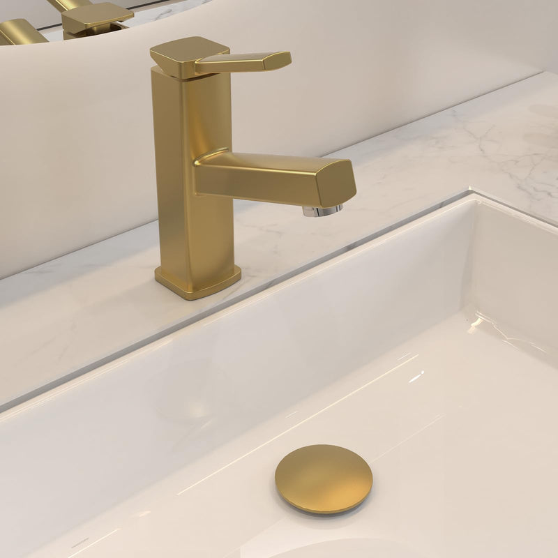 Bathroom Pop up Drain Without Overflow, Anti-Clogging Vessel Sink Drain Strainer, Pop Up Drain with Detachable Basket, Hair Catcher Bathroom Sink Drain Stopper(Brushed Gold, No Overflow) Brushed Gold