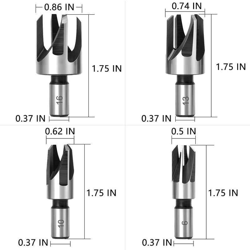 23pcs Woodworking Chamfer Drilling Tool, 8pcs Wood Plug Cutter Drill, 7pcs Three Pointed Countersink Drill Bit with L-Wrench, 6pcs 1/4" Hex 5 Flute 90 Degree Countersink Drill Bits