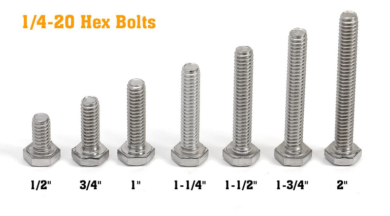 [Australia - AusPower] - 1/4-20 Hex Bolts Screws Kit External Hex Head Stainless Steel 304 Fully Threaded Hex Bolt 1/4-20 x 1/2" Length 50-Piece 1/2" 