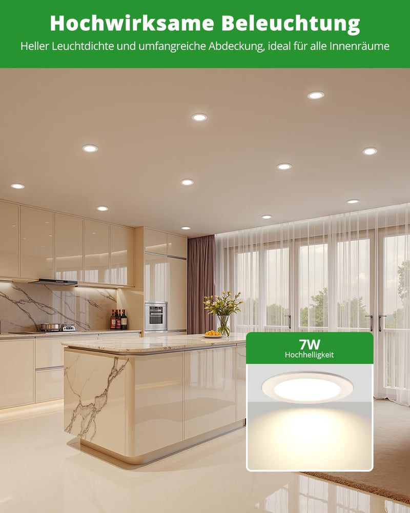 HOMEOW Recessed LED Spotlights 230 V 95 mm - 110 mm Hole Size 7 W 700 LM | Neutral White 4000K Ceiling Spot, Recessed Spot Diameter 118 mm, IP44 Recessed Lights for Bathroom Kitchen Living Room 12-Pack Neutral White 7W, 95-110 mm Hole Size