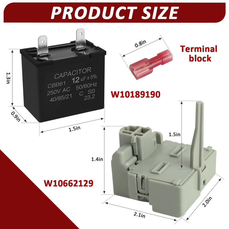 W10189190 W10662129 Refrigerator Start Relay and Capacitor Kit for Whirlpool Kenmore - Compatible with Embraco QD TSD2 Compressor - Replaces WPW10189190 WPW10662129 W10197428 241941003