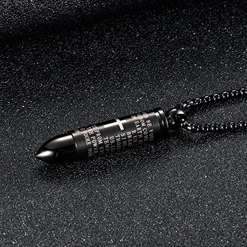 Mens Cross Pendant Necklace for Men Black Gold English Urn Lord's Prayer Stainless Steel Ash Memorial Bullet Chain Nice Gifts