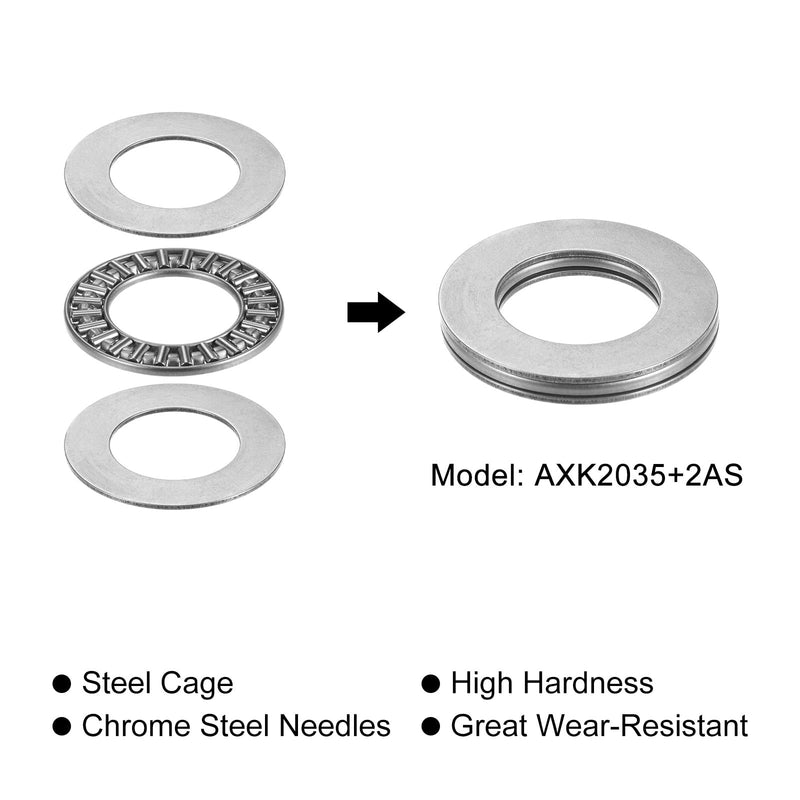 [Australia - AusPower] - uxcell AXK2035 Thrust Needle Roller Bearings with Washers 20mm Bore 35mm OD 2mm Thickness 4pcs 20mm x 35mm x 2mm 4 
