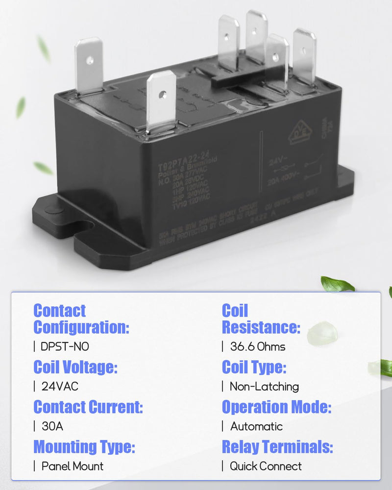 [Australia - AusPower] - Relay 30Amp 24VAC 6Pins, DPST-NO Power Relay, Replace T92P7A22-24, 2-Pack 