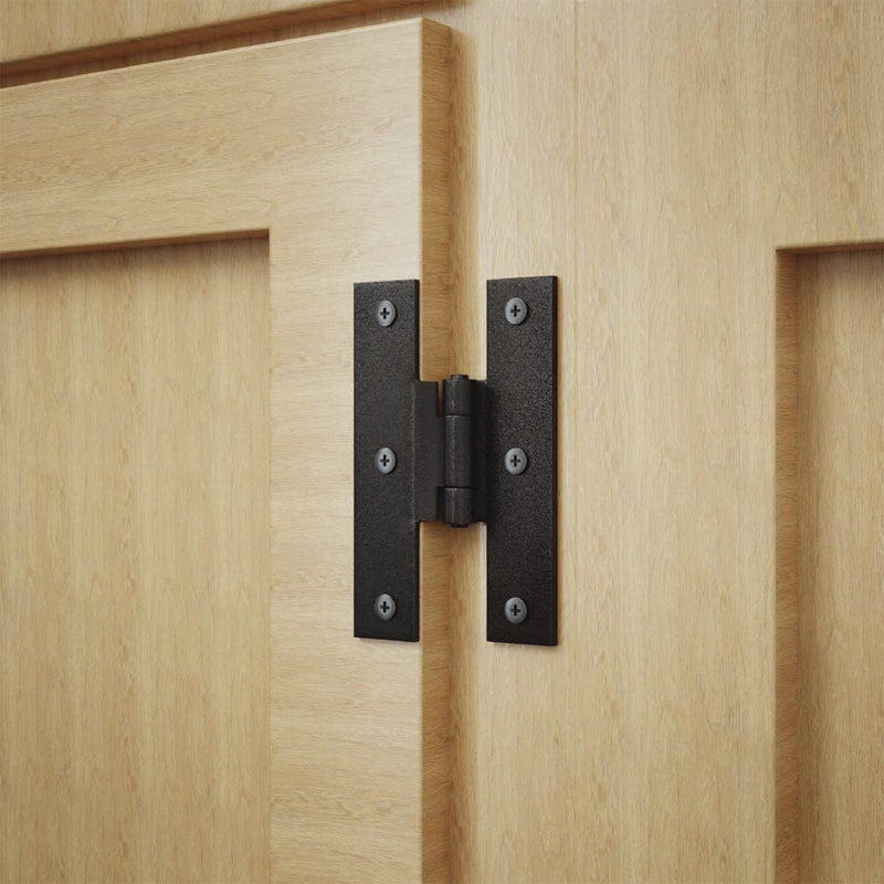 Renovators Supply Manufacturing Cabinet Hinge 3.5 in. Black Wrought Iron H Hinge with 1/4 in. Offset, Rust Resistant Hinge for Kitchen Cabinets with Hardware Pack of 2