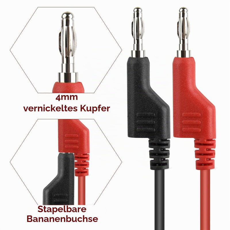BUYGOO Set of 6 Multimeter Test Leads, 4 mm Crocodile Clips, Banana Plugs, 0.7 mm Measuring Tips, Test Probes for Digital Multimeter, Electrical Test, 1 m Test Lead, Red & Black
