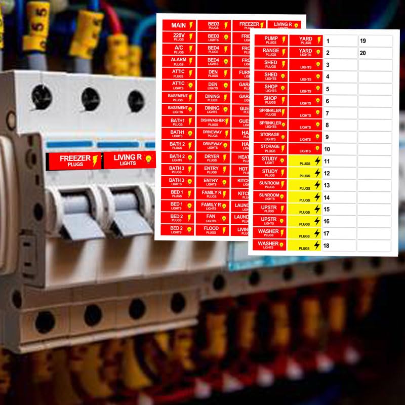 Circuit Breaker Box Label 0.5x1.5inch Electric Fuse Panel Box Identification Sticker 144pcs Plugs and Lights Circuit Breaker Label for Home Office, Electricians Catalog Load Center