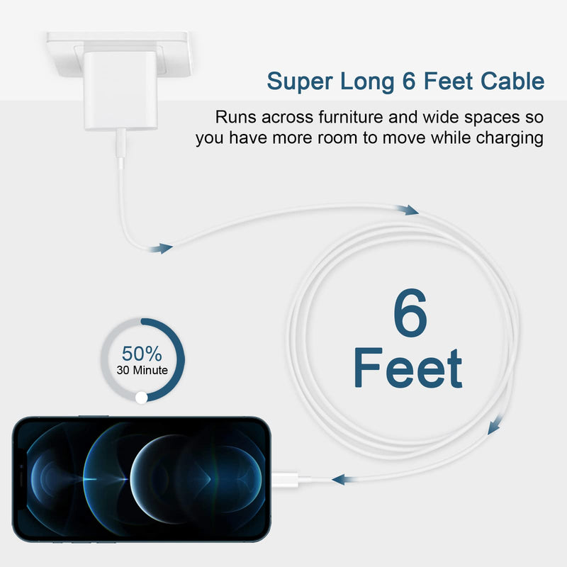 [Australia - AusPower] - Phone Charger Fast Charging, 【MFi Certified】 2-Pack 20W USB-C Fast Charger with 6FT Fast Charging Cable for IP 14/13/12/11/Xs/8, i Pad and More 