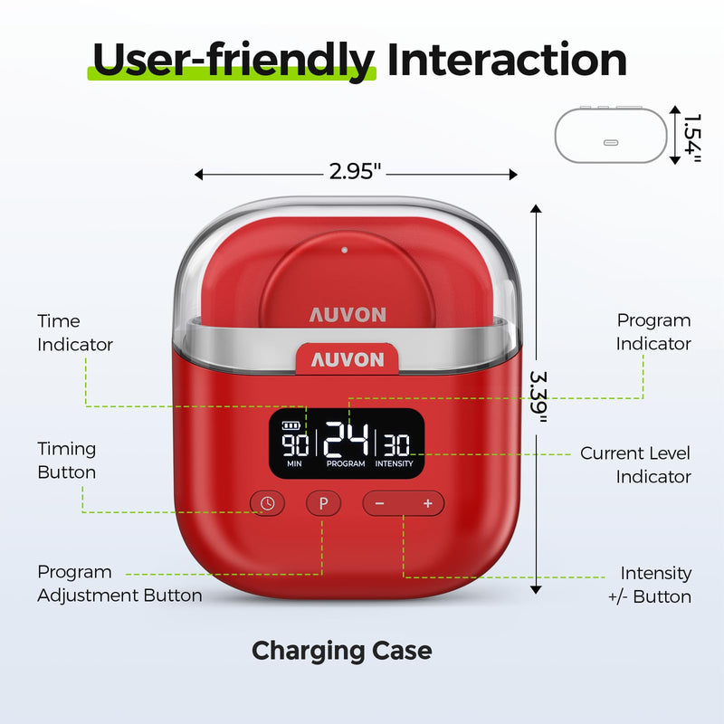 AUVON Wireless 24 Modes TENS Unit Muscle Stimulator for Pain Relief, Smart Rechargeable TENS Machine with Dual Size 6 TENS Pads for Physical Therapy, Pocket-Size TENS Device for Shoulder & Back Pain Red