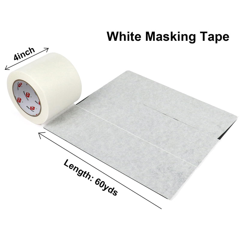[Australia - AusPower] - BOMEI PACK 4 inch White Masking Tape, Paint Masking Paper, 55 yds Length x 4" Width, Multi-Surface Adhesive Painting Tape, for Painting, DIY, Arts, Crafts, Labeling 4 inches x 55 Yards 