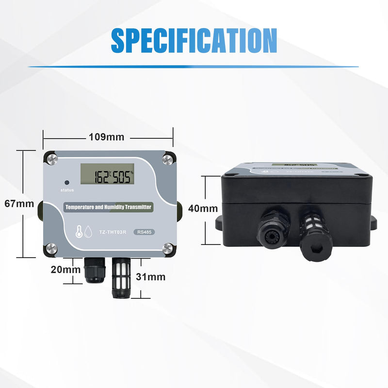 Tzone RS485 Temperature Humidity Sensor Modbus RTU Temp Sensor Digital Industrial Temp and Humidity Transmitter Wall Mounted,-40℉ to 257℉ Temperature Probe Analog Moisture Monitor Greenhouse Grow Tent THT03R RS485 Output