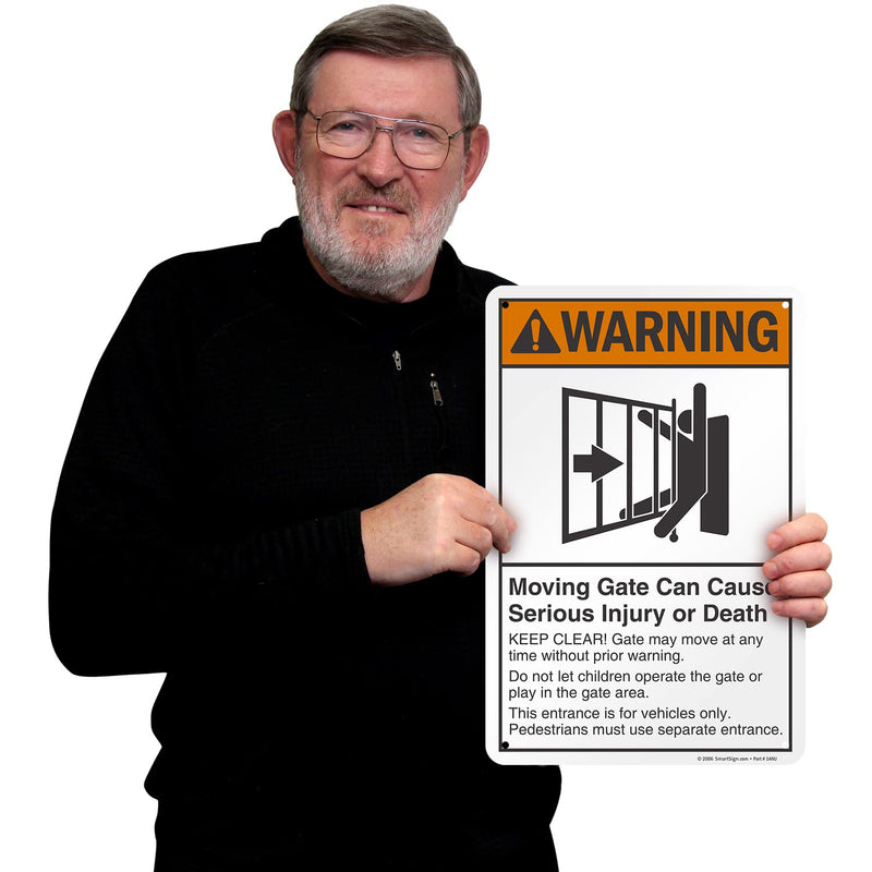 SmartSign 18 x 12 inch “Warning - Moving Gate Can Cause Injury Or Death” Metal Sign, 63 mil Laminated Rustproof Aluminum, Black, White and Orange, Made in USA Black/Orange/White-12" x 18" Aluminum