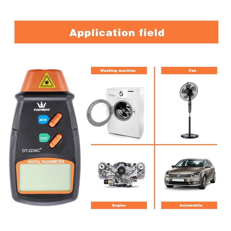[Australia - AusPower] - TOPWAY Digital Tachometer, Handheld Non-Contact Digital Photo Tachometer RPM Tester, LCD Display, Measuring Range 2.5RPM - 99,999RPM, for Motors, Wheels, Fans, with Carrying Bag 312752 