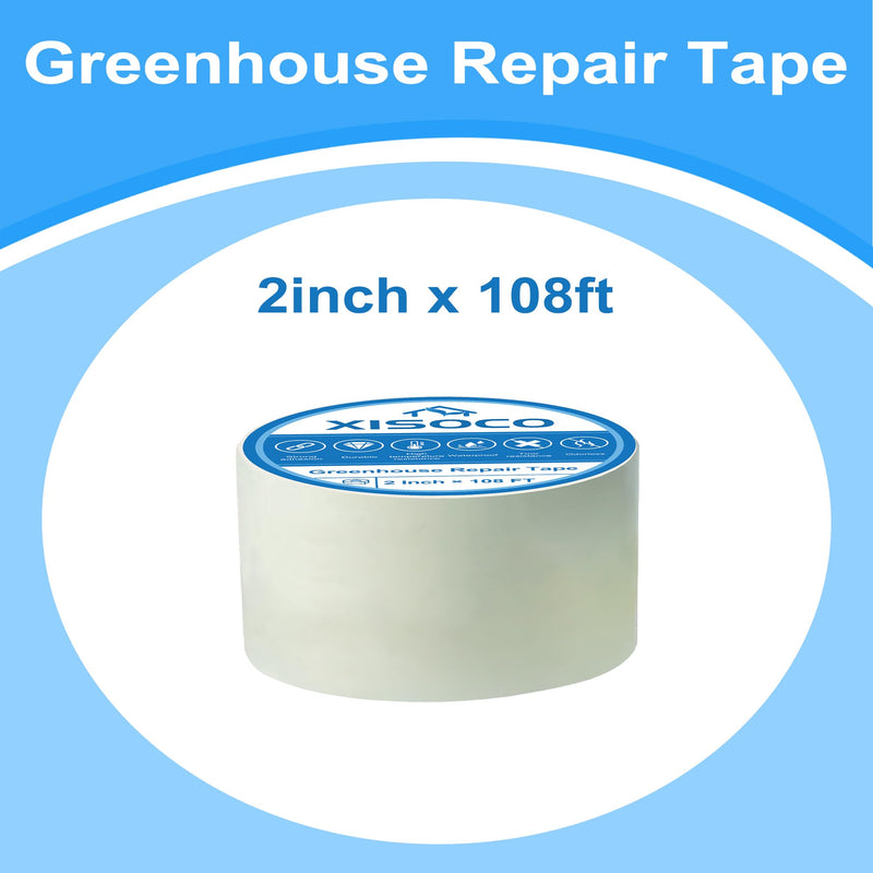 2Inch x 108FT Greenhouse Repair Tape, Greenhouse Tape Heavy Duty Waterproof, UV-Resistant Tent Clear Repair Tape Greenhouse Plastic Sheeting Coverings Film Tape for Sealing and Seaming 2Inch x 108FT