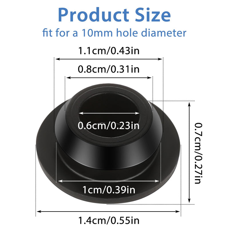 [Australia - AusPower] - 5 Pcs Black 10mm Diameter Rubber Hole Plug Silicone Round Snap in Type Locking Furniture Hole Plug Protective Cover Cap Rubber Plugs for Holes, Powder Coating 
