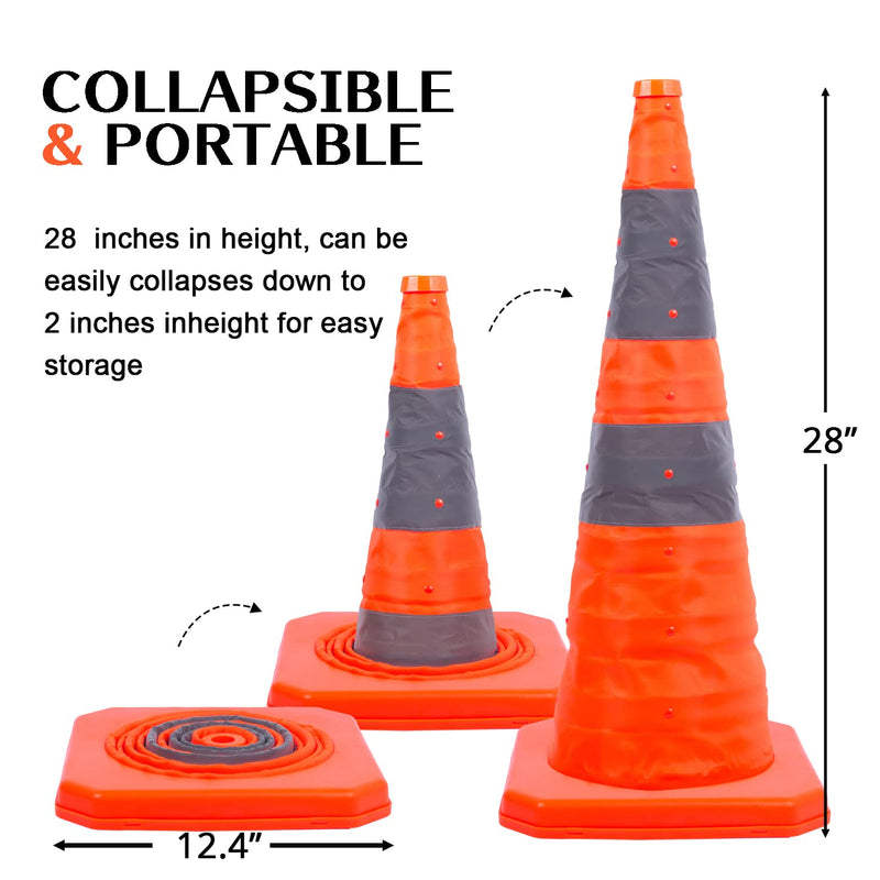 28 inch Collapsible Traffic Cone with LED Light, Safety Cones with Reflective Collars, Multi Purpose Pop Up Extendable Road Safety Cone by GUARDLEAD 28 inch 1