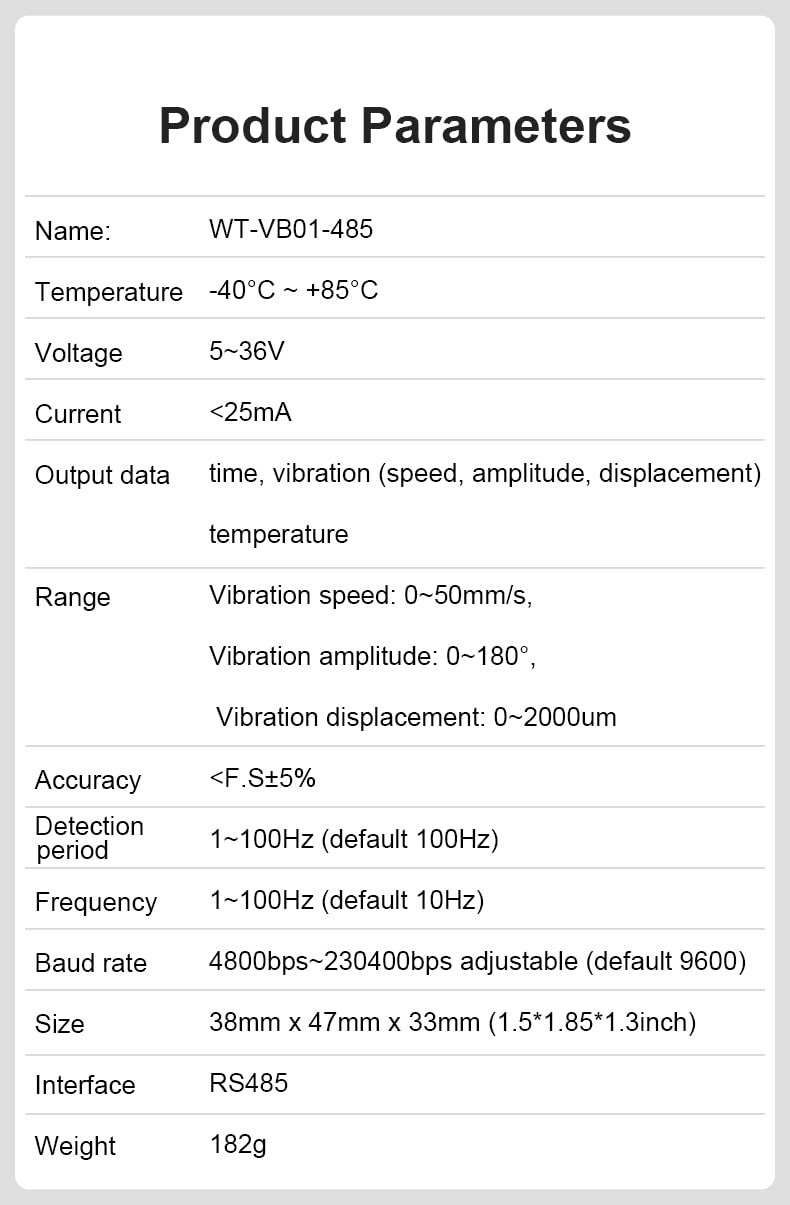 [Australia - AusPower] - WitMotion WTVB01-485 IPX8 Waterproof Vibration Sensor Transducer, Modbus RTU 3-axis (XYZ) Vibration Displacement(2000um)+Speed(50mm/s)+Amplitude(180°), for Structural Health Monitoring 