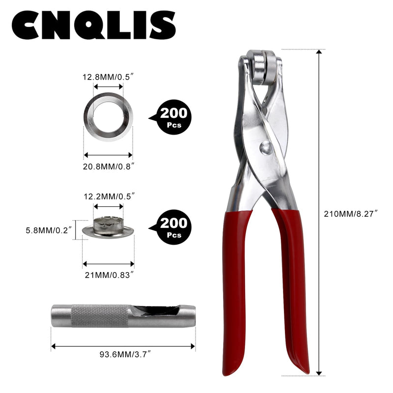 [Australia - AusPower] - CNQLIS 1/2 Inch Grommet Tool Kit, Grommet Kit, Leather Punch Pliers with 200PCS Silver Metal Eyelets for Leather, Belts, Shoes, Fabric 200PCS 1/2 Inch 