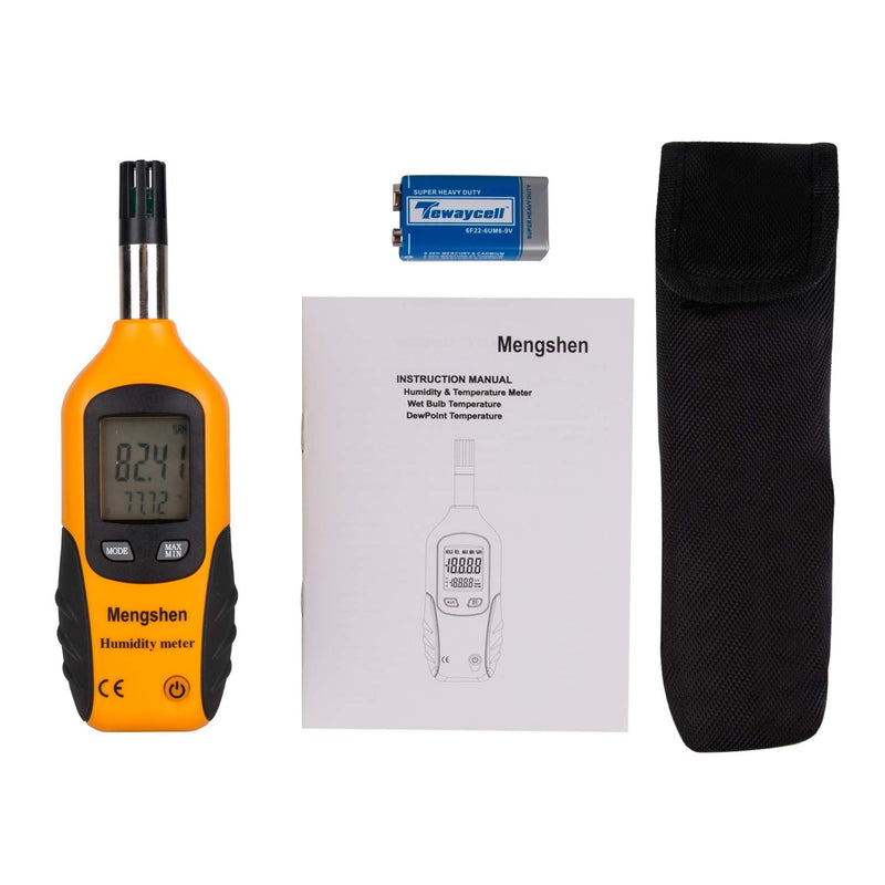 [Australia - AusPower] - Mengshen Digital Psychrometer - Handheld Temperature and Humidity Meter Gauge with Dew Point and Wet Bulb Temperature - Battery Included 