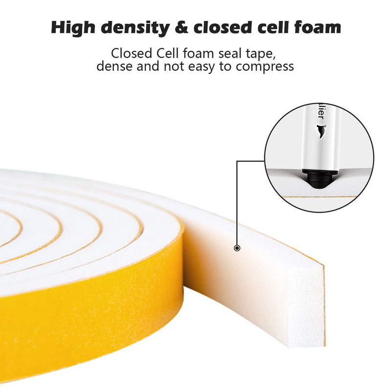 White Door Window Weather Stripping Self Adhesive Foam Tape 1 in × 3/4 in × 13 Ft, High Density Foam Sealing Strip Window Insulation Weatherproof Gasket Tape for Doors and Windows 1 In x 3/4 In x 13Ft White