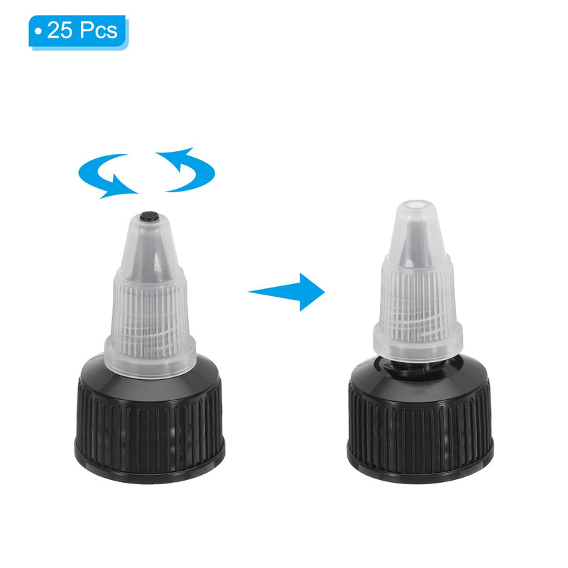 [Australia - AusPower] - PATIKIL Twist Bottle Caps, 25Pcs 20/410 Squeeze Cap Replacement for Water Glue Dispensing Bottles, Paint Bottles, Black 20mm 