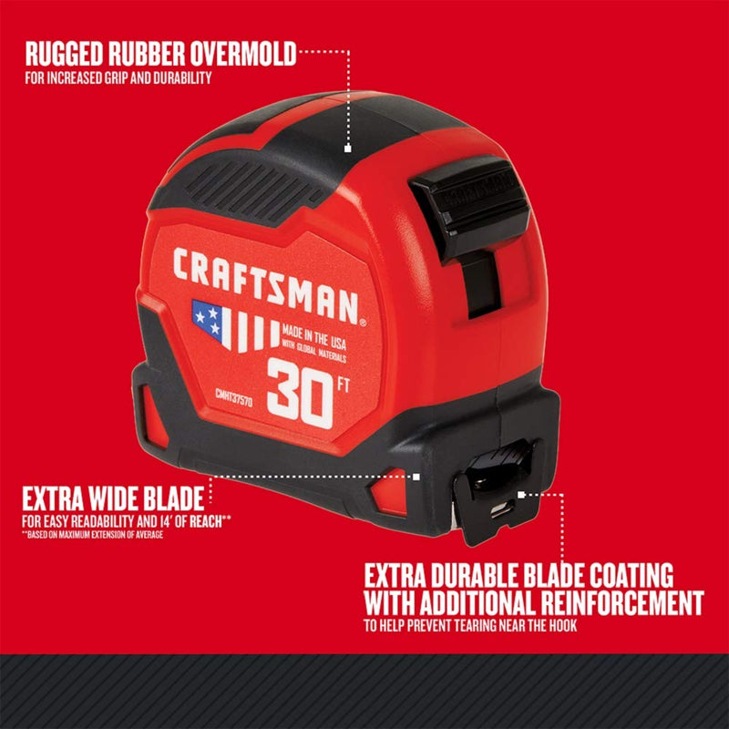 CRAFTSMAN Tape Measure, 30-Foot (CMHT37570S) (Pack of 1)