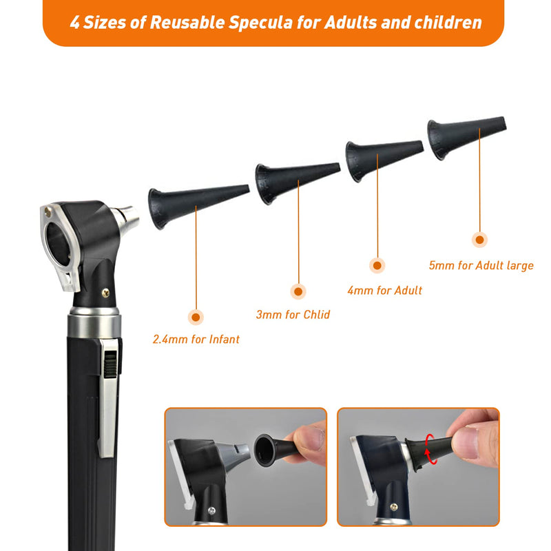 [Australia - AusPower] - Scian Otoscope - Ear Scope with Light, Ear Infection Detector, Pocket Ear Checker Kit with 3X Magnify lens & 8 Speculum Tips for Kids,Elders,Dogs,Home Use (Purple) Black 