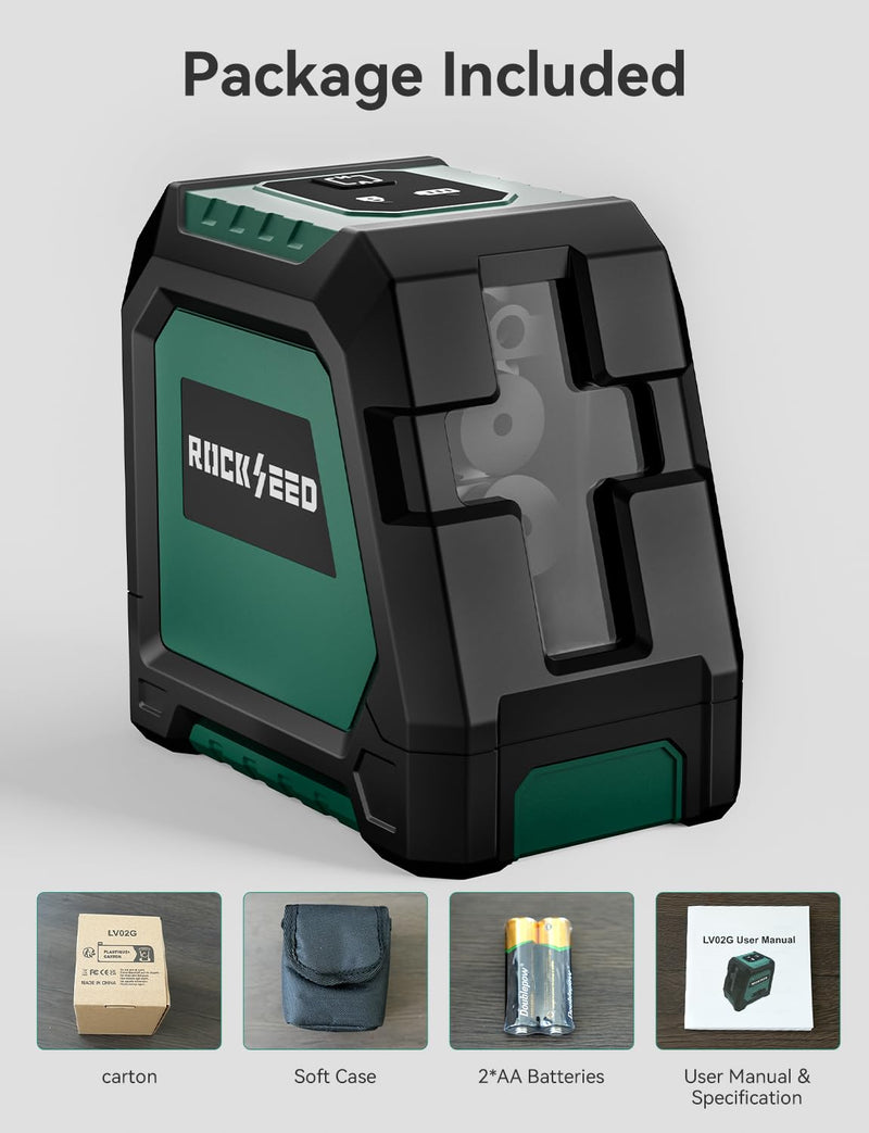 [Australia - AusPower] - RockSeed Dual Modules Line Laser, Self Leveling Laser Level, Horizontal and 150° Vertical Green Beam, 2 AA Batteries, Carrying Bag, for Home Decoration/DIY/Construction Site LV02G 