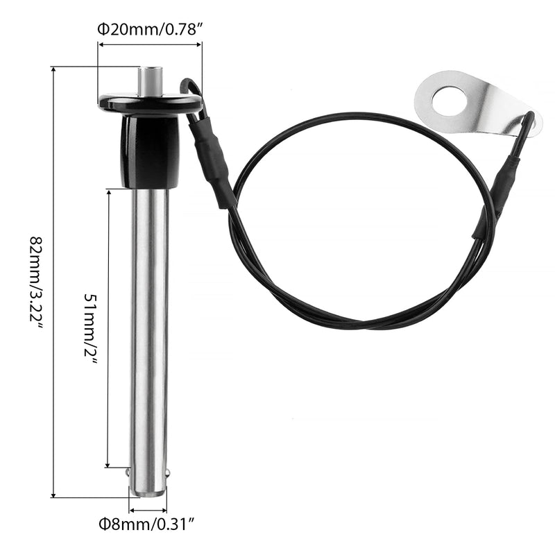 [Australia - AusPower] - 304 Stainless Steel Quick Release Pin 5/16 Inch(8mm) Diameter Ball Locking Pin with Push Button Lanyard Cable Usable Length 2"(51mm) Pin Diameter:8 mm Useable Length:51mm 