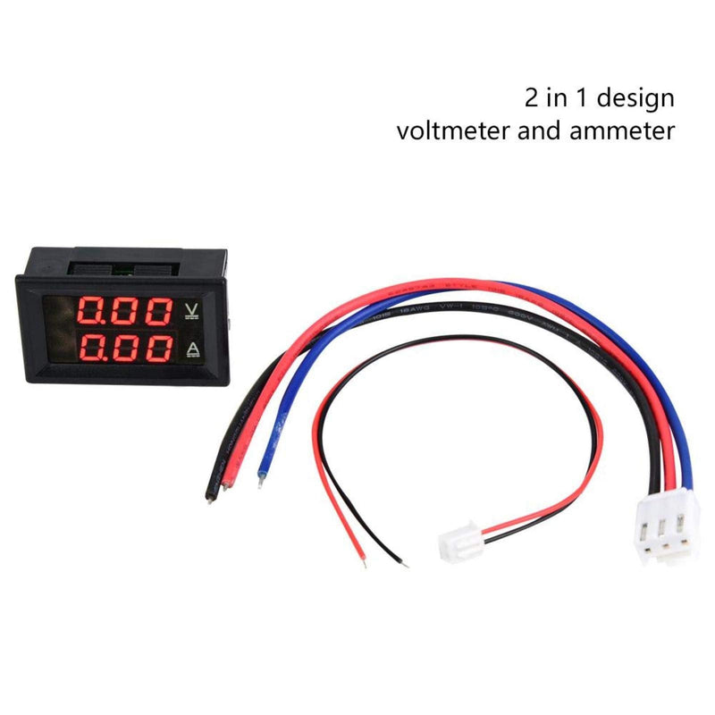 [Australia - AusPower] - Digital Voltmeter Ammeter, DC 0-100V 50A/10A Amp Voltage Current Meter Tester with 0.28" Digital Tube Blue + Red LED Display Panel with Connect Wires(Font Backlit red red 10A) 