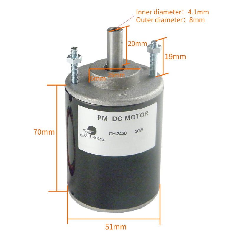 [Australia - AusPower] - CHANCS Permanent Magnet DC Motor CH-3420 24V DC 7000RPM Hollow Shaft with 20A PWM DC Motor Speed Controller with Bracket MOTOR+Bracket+PWM 