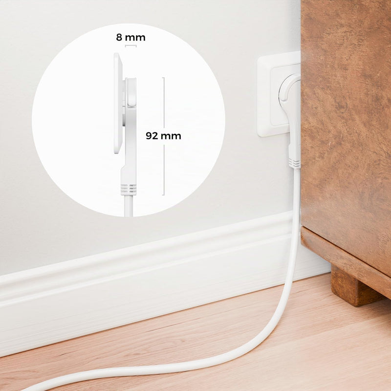 deleyCON 3.0 m Power Cable Extension Cable Flat Connector 3680 W White | Protective contact power cable extension for household, office and multimedia 3M