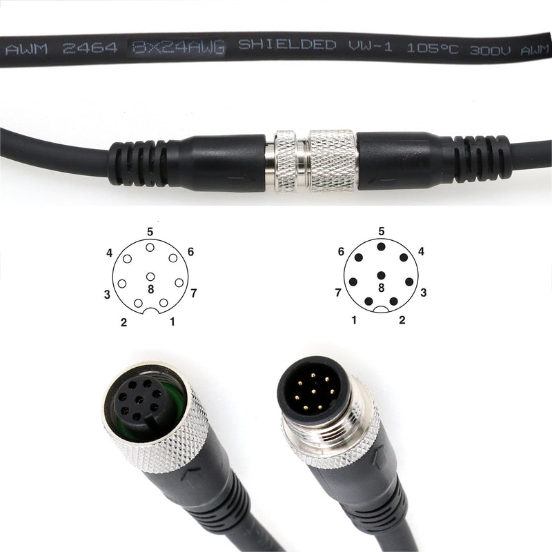 [Australia - AusPower] - Sensor Camera M12 8 pin Female to 8 pin Male Extension Cable for Cognex Actuator Profibus Automation Network Ethernet 1M 