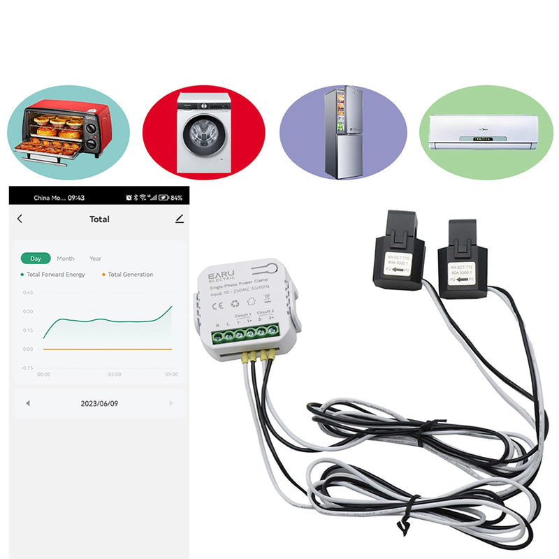 [Australia - AusPower] - AC110V 220V 80A Tuya App Smart Two-Way Bilateral WiFi Energy Meter with 2PCS 80A CT Current Transformers Clamps Sensors KWh Power Eenrgy Electricity Consumption Monitor Meter Voltmeter Ammeter 80A(CT Diameter 10MM) 
