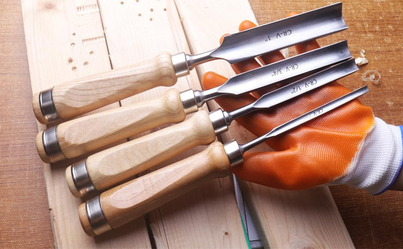 [Australia - AusPower] - ATOPLEE 4 Pieces Wood Chisel Set for Woodworking, Professional Wood Chisel Tool Carpenter Gouge CR-V Steel Semi-Circular Edge Sharp Blade 8mm(5/16")/12mm(1/2")/18mm(3/4")/25mm(1") (Full Size-4PCS) Full Size-4PCS 