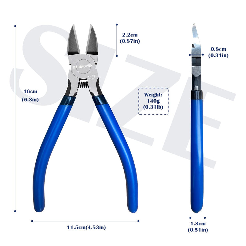 [Australia - AusPower] - Wire Cutters 2 Pack, 6.5 inch,KAIHAOWIN Flush Cutters Diagonal Cutters Side Cutters Precision Ultra Sharp Spring Loaded Wire Snips Clippers Dikes Cutting Pliers Small for Crafting Jewelry Making,Blue 6"x2 PCS 