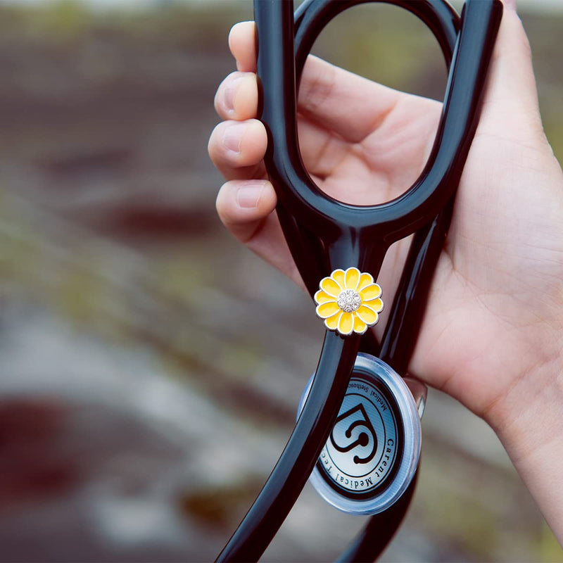 [Australia - AusPower] - 2 Pack Sunflower Bling Stethoscope Charms, Unique Stethoscope Id Name Tag for Doctor Nurse Christmas Gift 