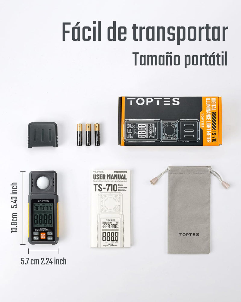 [Australia - AusPower] - TopTes TS-710 Light Meter, Lux/Foot Candles Meter with 180º Rotating Sensor, 0.1~200,000 Lux Range, Large Backlit Display, Light Meter for Plants, Car Headlights, Home & Office LEDs (Includes Battery) 