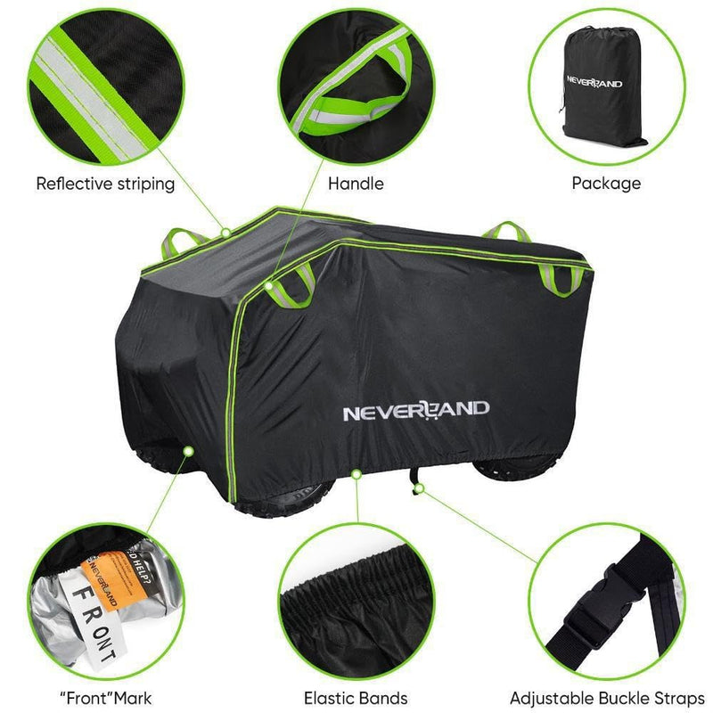 [Australia - AusPower] - NEVERLAND ATV Cover, Waterproof Heavy Duty 4 Wheeler Cover with Buckle, Dustproof Anti UV Windproof All Weather Outdoor Storage Quad Cover for Polaris Sportsman Yamaha Honda Coleman XL Green & Black XL-82.7''L x 47.2''W x 45.2''H 