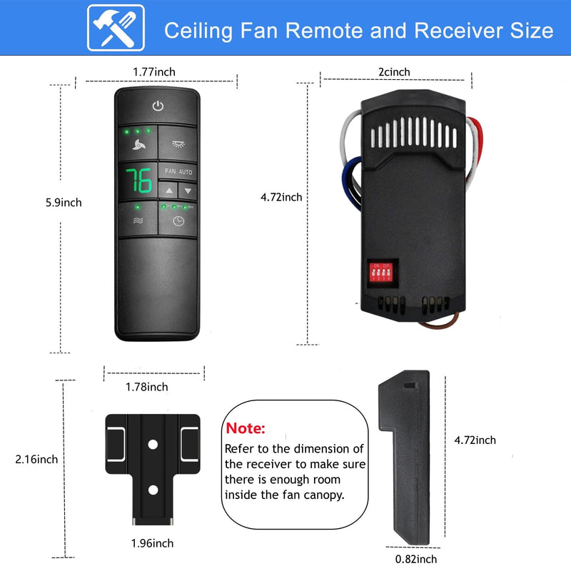 [Australia - AusPower] - Hampton Bay Ceiling Fan Thermostatic Remote Control Kit with Wall Holder for Hunter Home Decorators Harbor Breeze，3-Speed Light Dimmer Timer Replacement for HD3 TR222A 98108 98130 98101 98131 