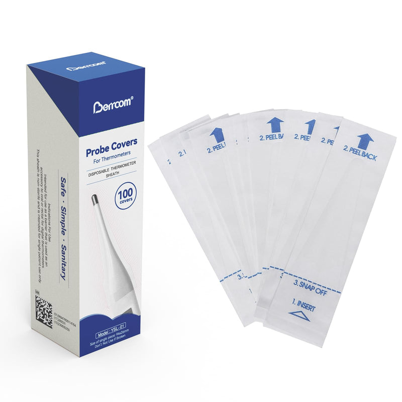 [Australia - AusPower] - [Value Bundle] Berrcom Digital Thermometer DT008 & Berrcom Disposable Digital Thermometers Probe Covers Set of 100 for Adults and Kids DT100TZ 