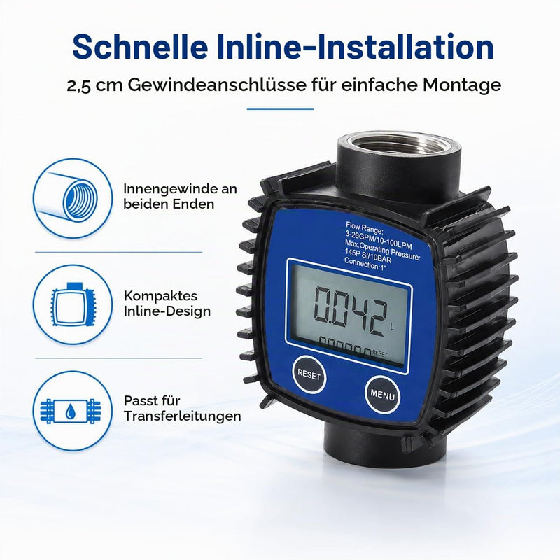 Digital Flow Meter, Turbine Flow Meter, Digital Display, High Precision Water, Diesel Flow Meter, 1 Inch Internal Thread, Digital Display Meter, 5-120 Litres/Minute