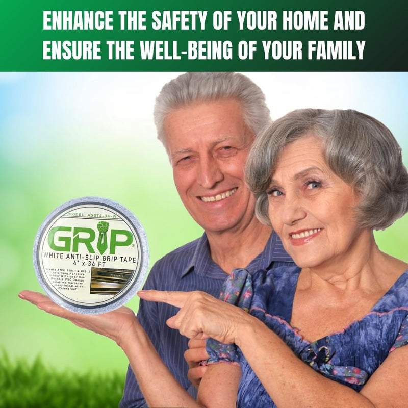 GRIP Anti Slip Tape - 80 Grit High Traction Non-Slip Tape for Stairs, Ramps, Floors, Indoor/Outdoor Use, Easy Cut & Apply, Durable for Heavy Traffic Areas (4" x 34') 4" x 34' White 1