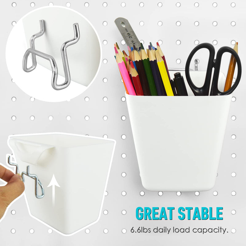 [Australia - AusPower] - G.CORE Large Pegboard Cups Peg Board Storage Bin 6 Pack with Hooks, Square Box Shape Pegboard Cup Holder Accessories for Garage Workbench/Craft Room/Office/Playroom/Home Kitchen Organization (White) White 