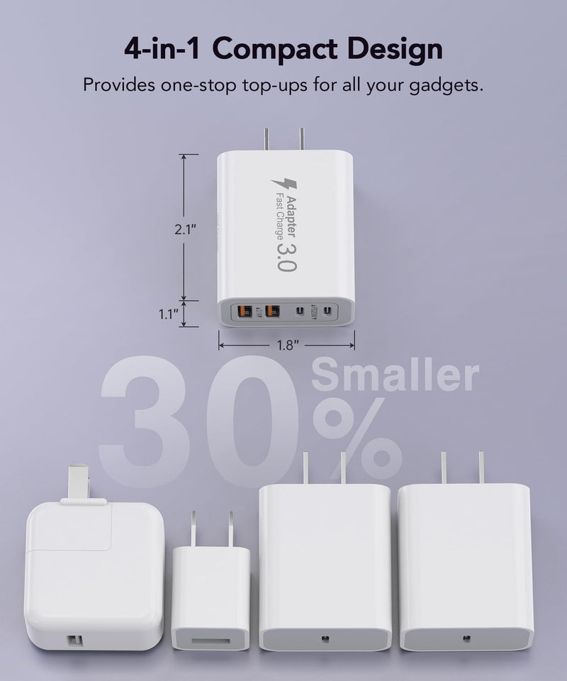 [Australia - AusPower] - 40W USB C Charger Block, 2-Pack 4-Port Type C Fast Charging Brick Dual PD&QC Wall Plug Adapter Compatible for iPhone 15/15 Pro/ 15 Pro Max/14/13/12, iPad, Airpods, iwatch, Samsung Galaxy White 