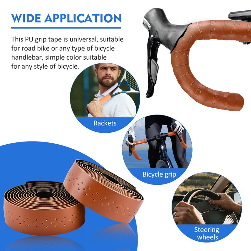 2 Rolls Bike Handlebar Tapes with 2Pcs Handle End Plugs and 2Pcs Finishing Tapes, Self-Adhesive Multifunctional Bicycle Handlebar Tapes, 210x2.8cm/82.68x1.1inch, PU+EVA(Color:Brown) Brown
